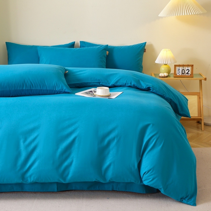 91家纺网 家纺一手货源 找家纺 晶缦 2025新款100%纯棉13376纯色喷气全棉磨毛多规格四件套 暖芸馨-云山蓝