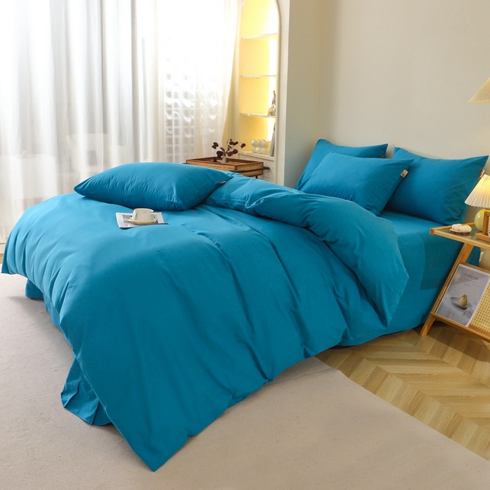 91家纺网 家纺一手货源 找家纺 晶缦 2025新款100%纯棉13376纯色喷气全棉磨毛多规格四件套 暖芸馨-云山蓝