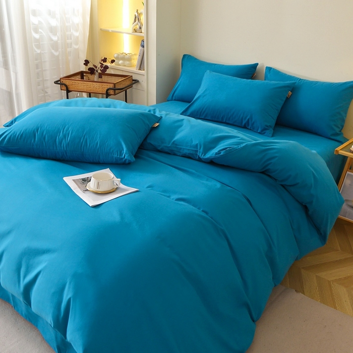 91家纺网 家纺一手货源 找家纺 晶缦 2025新款100%纯棉13376纯色喷气全棉磨毛多规格四件套 暖芸馨-云山蓝