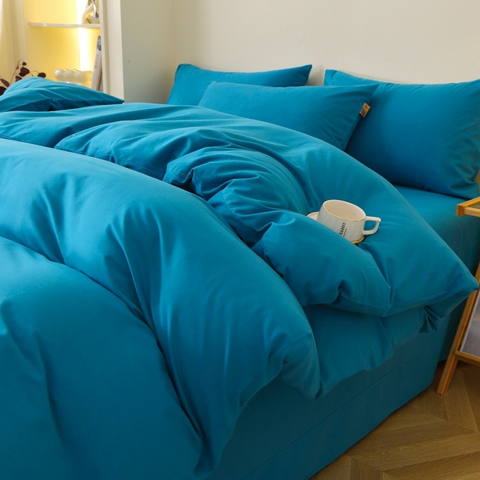 91家纺网 家纺一手货源 找家纺 晶缦 2025新款100%纯棉13376纯色喷气全棉磨毛多规格四件套 暖芸馨-云山蓝