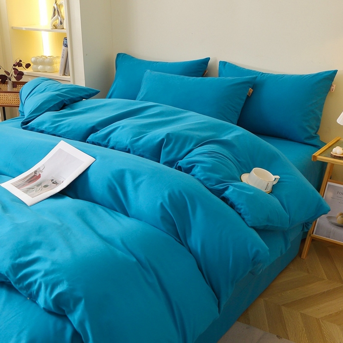 91家纺网 家纺一手货源 找家纺 晶缦 2025新款100%纯棉13376纯色喷气全棉磨毛多规格四件套 暖芸馨-云山蓝