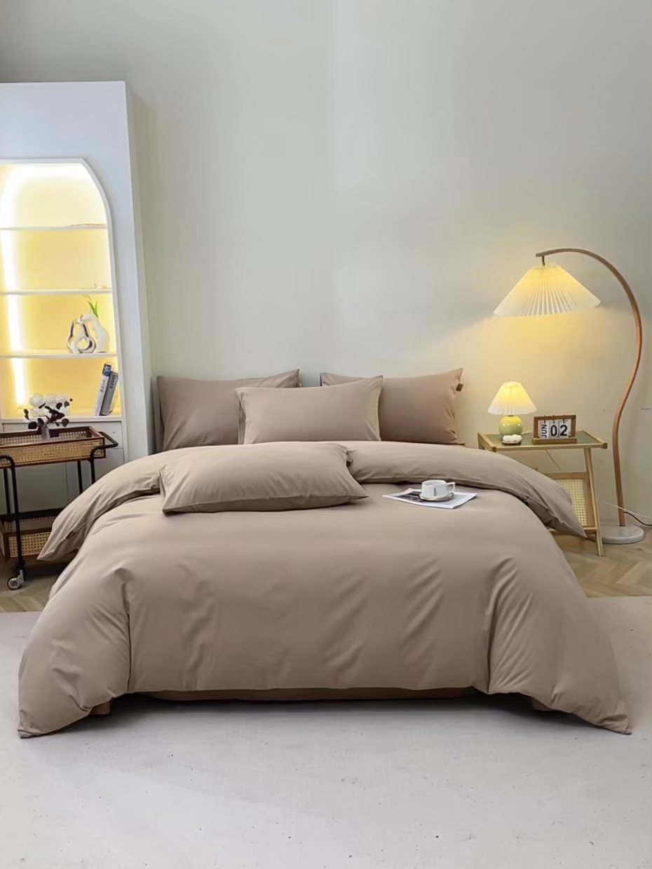 91家纺网 家纺一手货源 找家纺 晶缦 2025新款100%纯棉13376纯色喷气全棉磨毛多规格四件套 暖芸馨-鹿角棕
