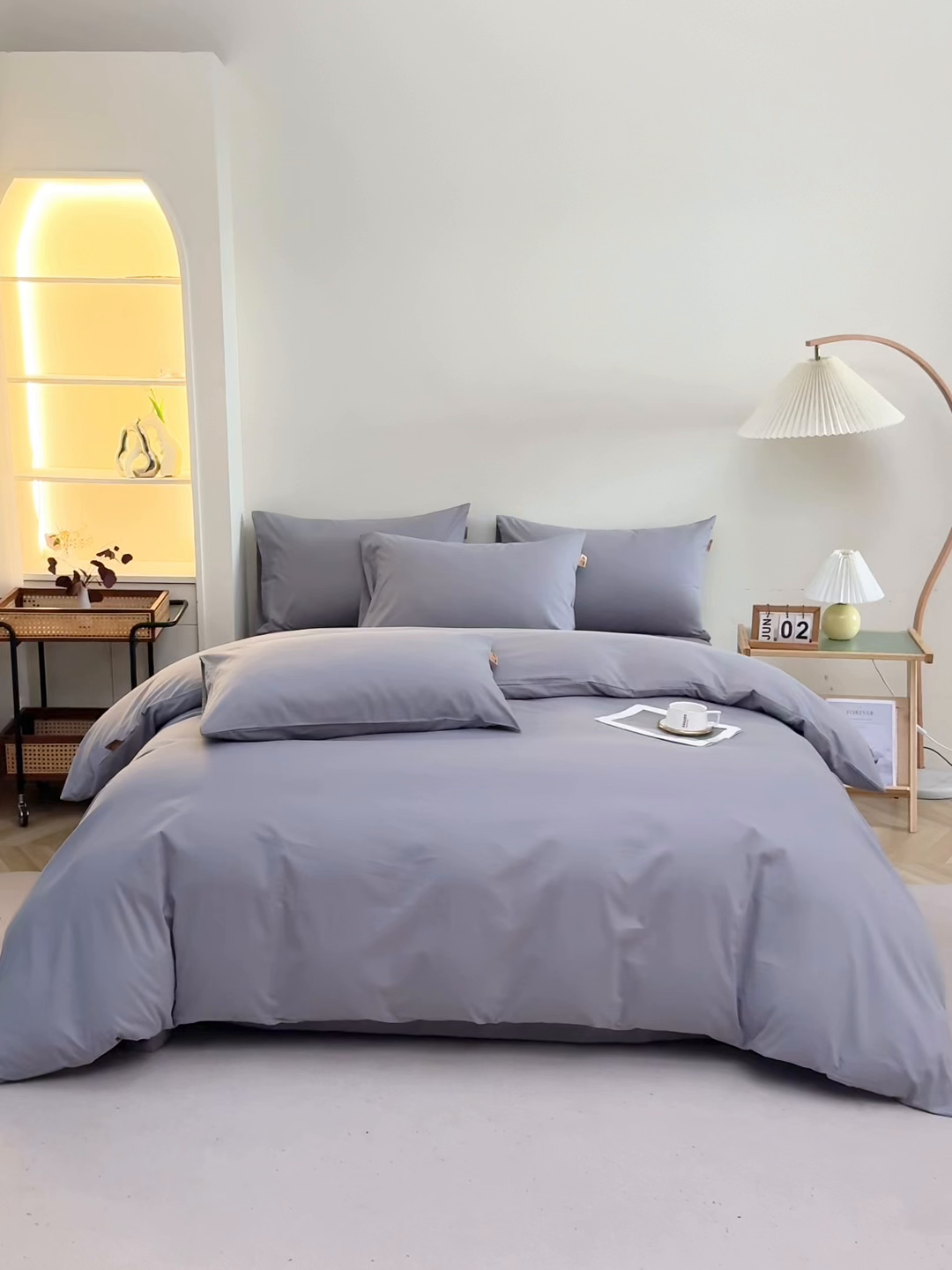 91家纺网 家纺一手货源 找家纺 晶缦 2025新款100%纯棉13376纯色喷气全棉磨毛多规格四件套 暖芸馨-浅青灰