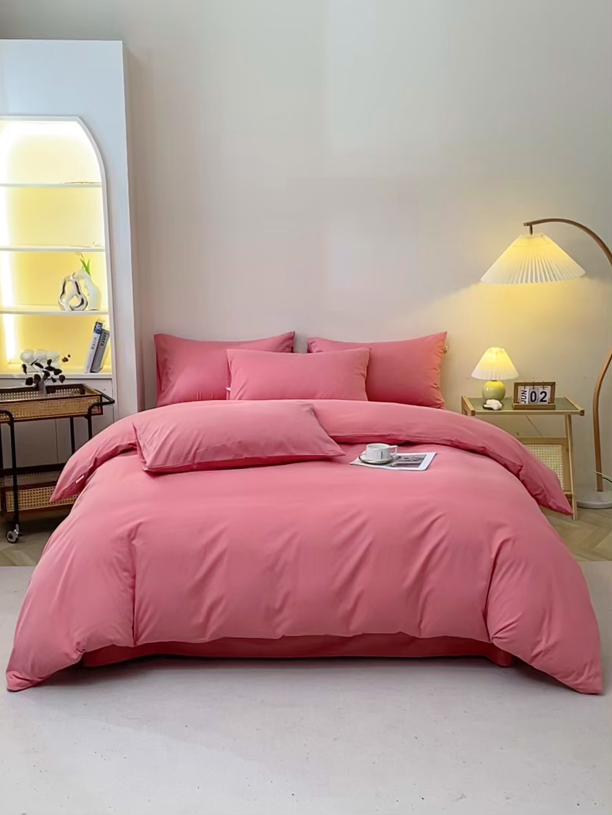 91家纺网 家纺一手货源 找家纺 晶缦 2025新款100%纯棉13376纯色喷气全棉磨毛多规格四件套 暖芸馨-蕊红玉