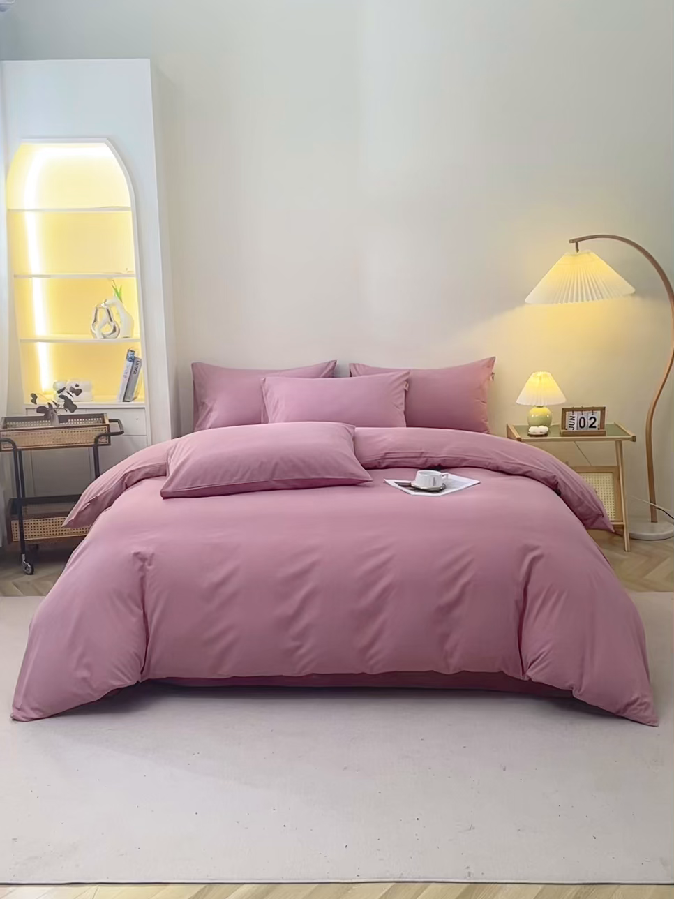 91家纺网 家纺一手货源 找家纺 晶缦 2025新款100%纯棉13376纯色喷气全棉磨毛多规格四件套 暖芸馨-山黎豆红