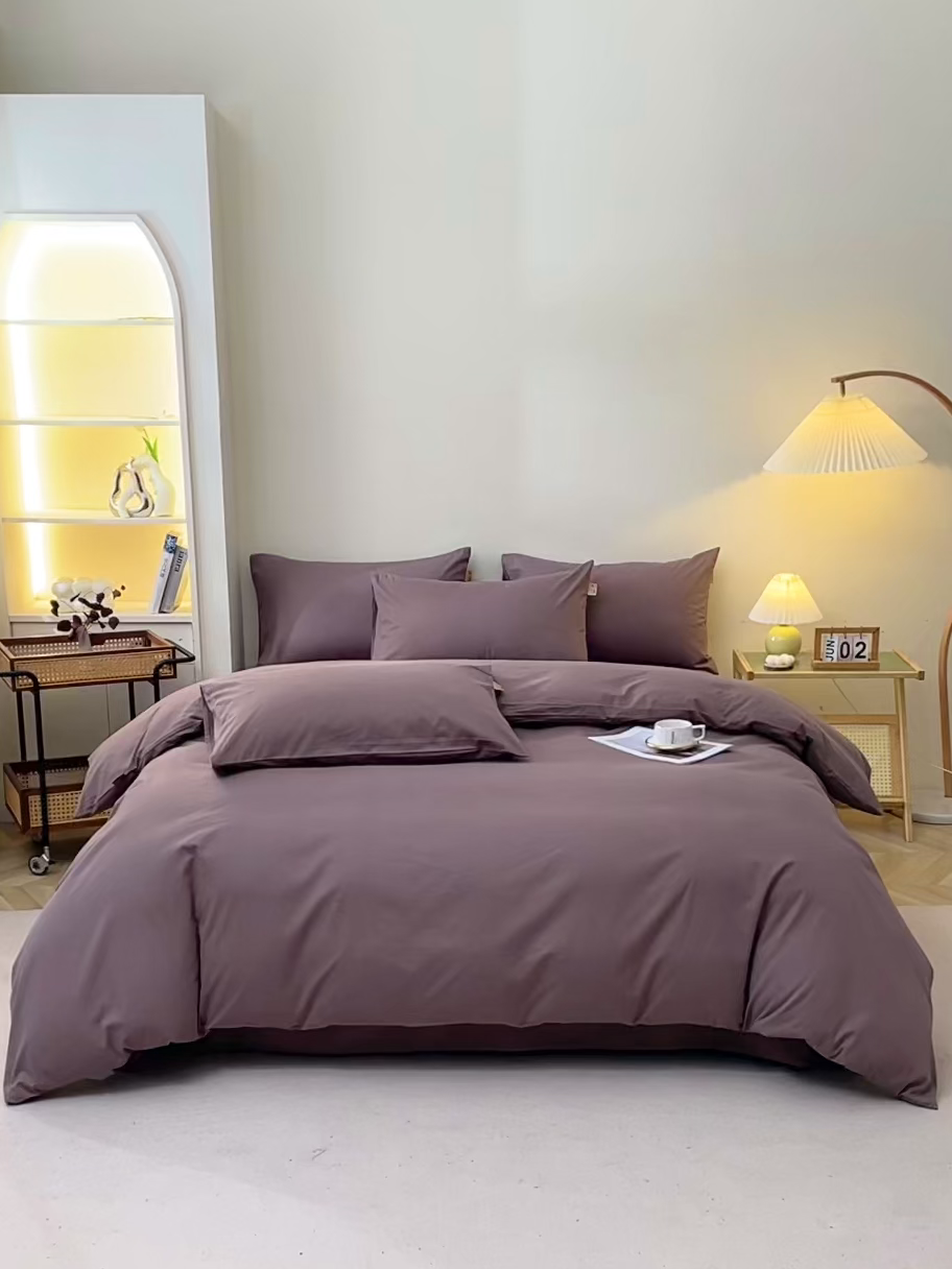 91家纺网 家纺一手货源 找家纺 晶缦 2025新款100%纯棉13376纯色喷气全棉磨毛多规格四件套 暖芸馨-深松棕