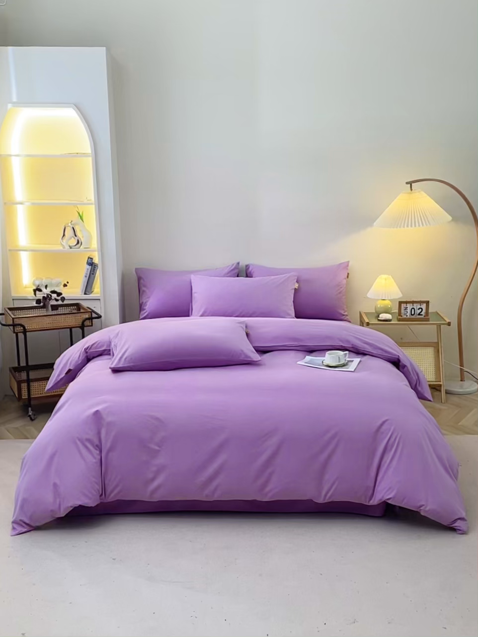 91家纺网 家纺一手货源 找家纺 晶缦 2025新款100%纯棉13376纯色喷气全棉磨毛多规格四件套 暖芸馨-雾紫色