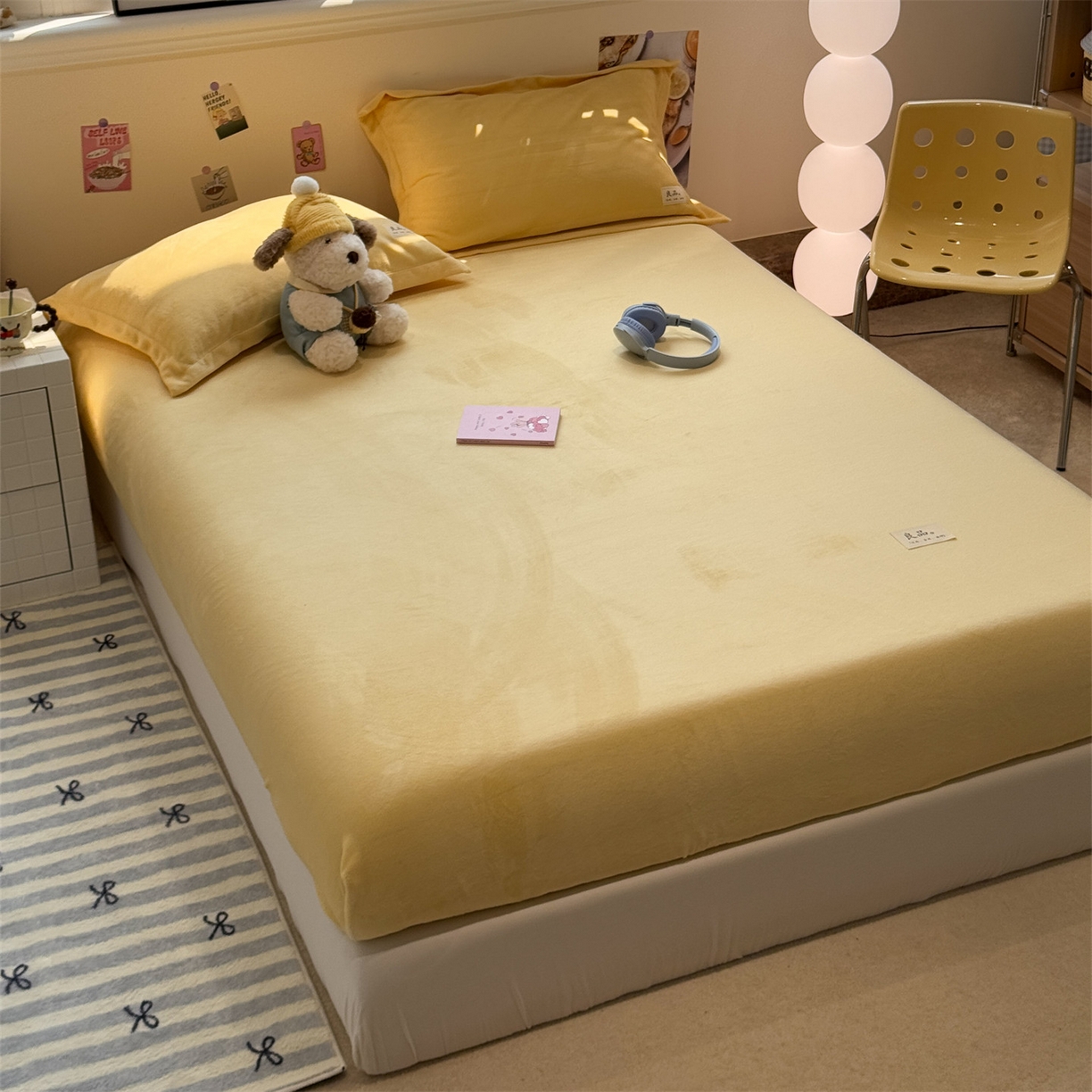 91家纺网 家纺一手货源 找家纺 857家居 2025新款高克重牛奶绒床单床笠系列 良品-日光黄