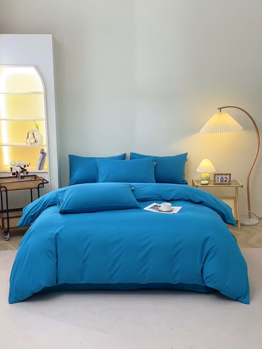 91家纺网 家纺一手货源 找家纺 晶缦 2025新款100%纯棉13376纯色喷气全棉磨毛多规格四件套 暖芸馨-云山蓝