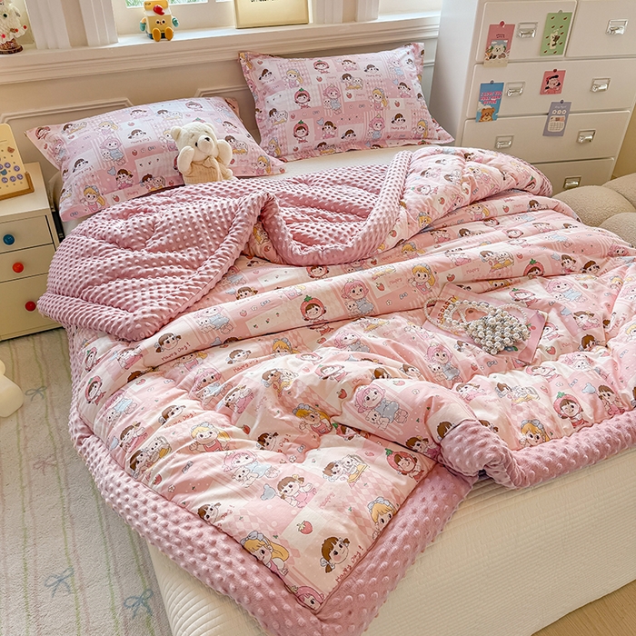 91家纺网 家纺一手货源 找家纺 梦依依 （加微信送买家秀）2025新款40支全棉豆豆被大豆被夏被冬秋被子被芯-风格二 棒棒糖女孩