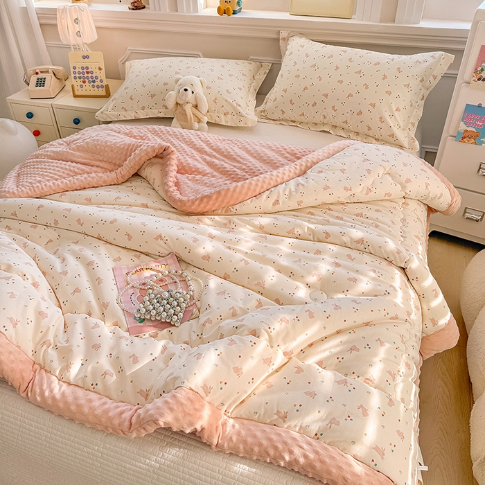 91家纺网 家纺一手货源 找家纺 梦依依 （加微信送买家秀）2025新款40支全棉豆豆被大豆被夏被冬秋被子被芯-风格二 粉粉兔