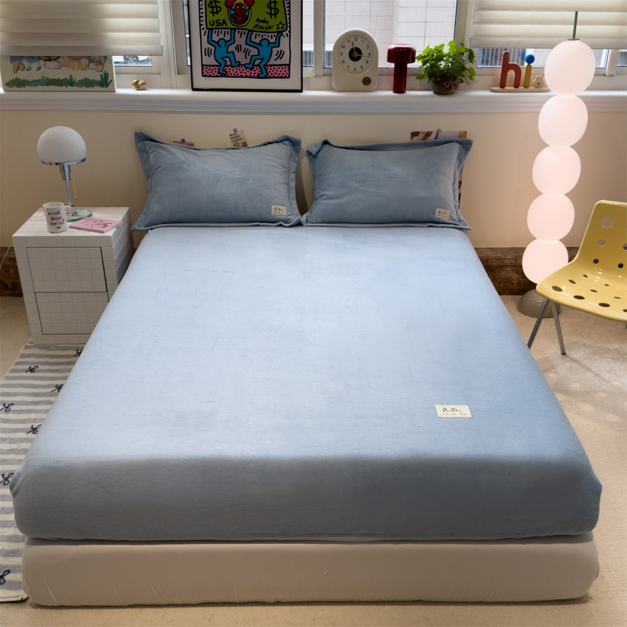 857家居 2025新款高克重牛奶绒床单床笠系列 良品-水蓝