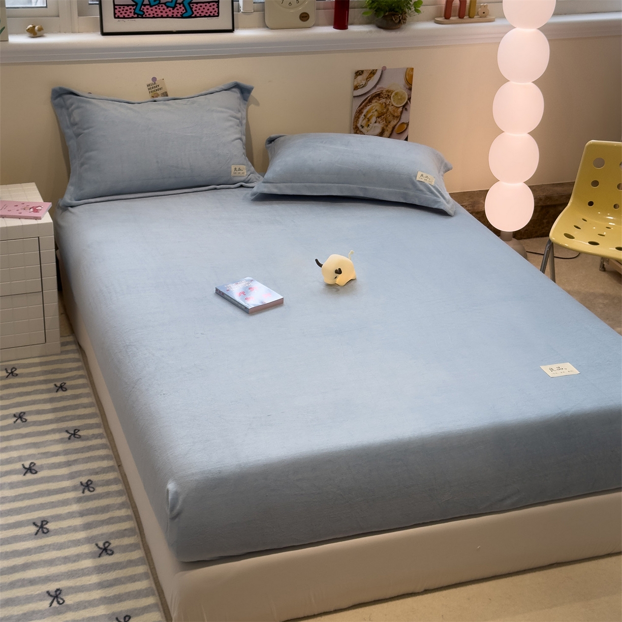 91家纺网 家纺一手货源 找家纺 857家居 2025新款高克重牛奶绒床单床笠系列 良品-水蓝