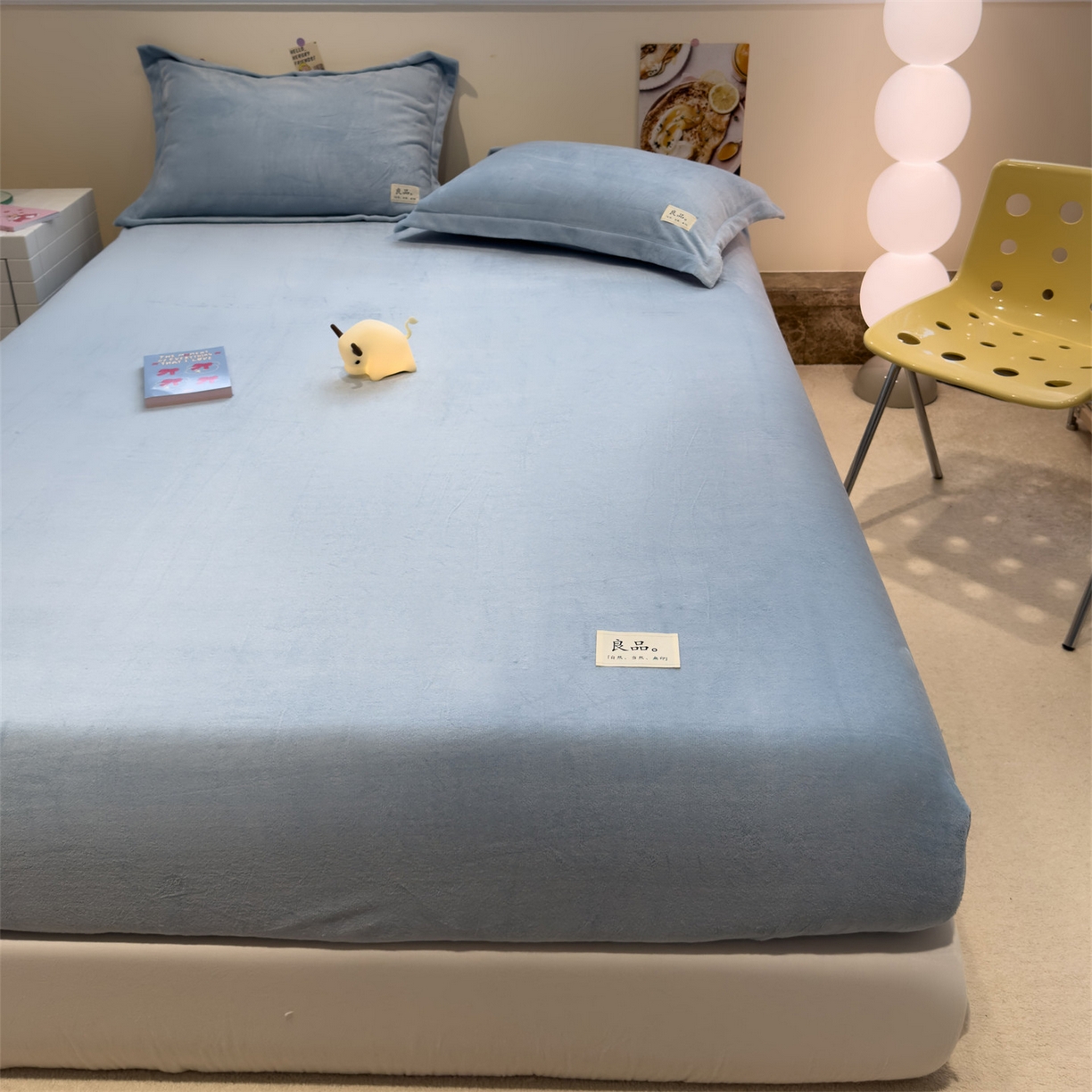 91家纺网 家纺一手货源 找家纺 857家居 2025新款高克重牛奶绒床单床笠系列 良品-水蓝