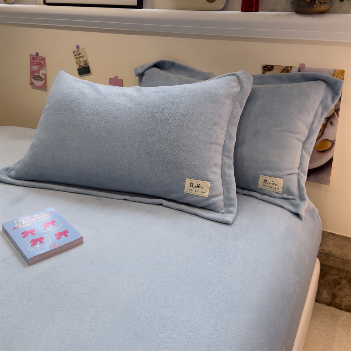 91家纺网 家纺一手货源 找家纺 857家居 2025新款高克重牛奶绒床单床笠系列 良品-水蓝