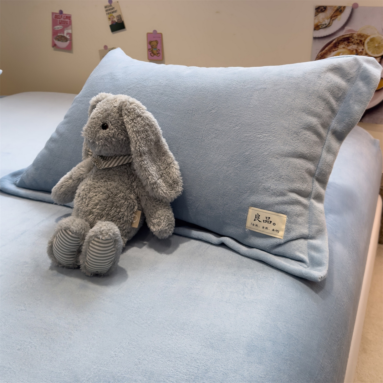 91家纺网 家纺一手货源 找家纺 857家居 2025新款高克重牛奶绒床单床笠系列 良品-水蓝