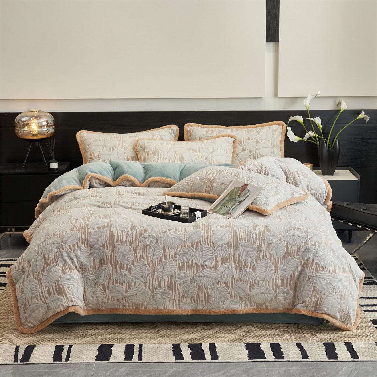 91家纺网 家纺一手货源 找家纺 金鹰 2025新款烂花兔毛包边四件套牛奶绒四件套提花套件 仲夏晨歌