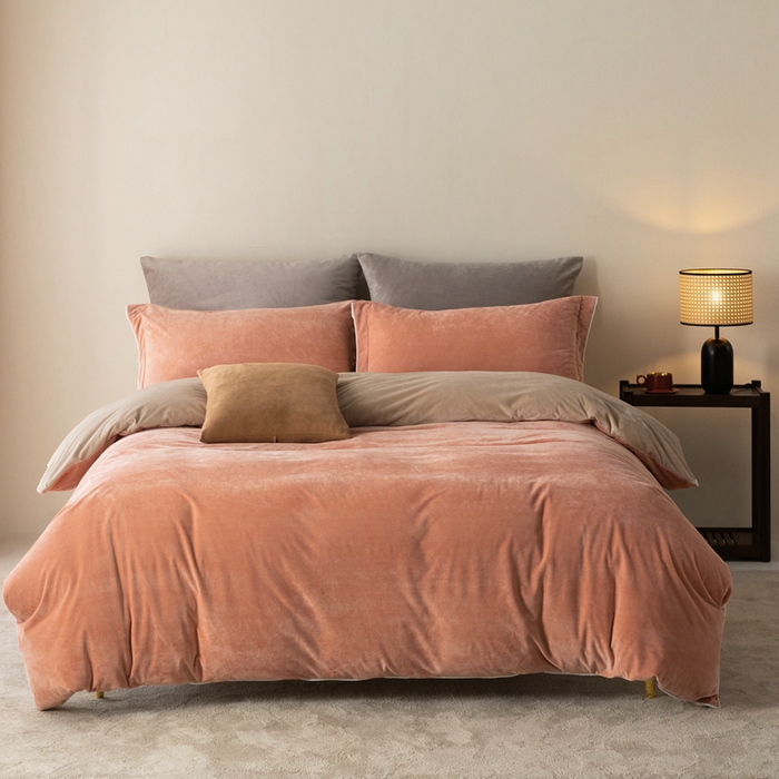 91家纺网 家纺一手货源 找家纺 ONE TWO ONE 121 新品【婴儿绒四件套】2025毛毯被子四件套单件被套单件枕套珊瑚绒牛奶绒冬被法兰绒兔毛绒The one 橘粉-奶茶