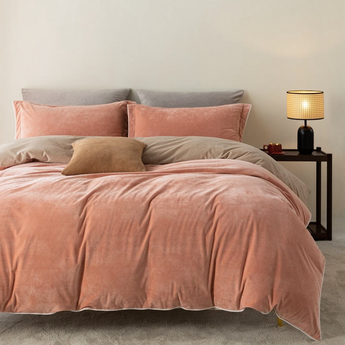 91家纺网 家纺一手货源 找家纺 ONE TWO ONE 121 新品【婴儿绒四件套】2025毛毯被子四件套单件被套单件枕套珊瑚绒牛奶绒冬被法兰绒兔毛绒The one 橘粉-奶茶