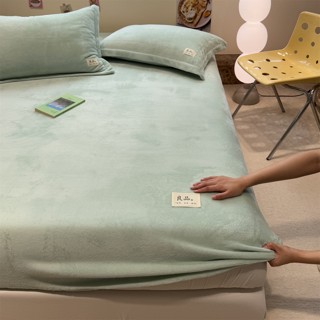91家纺网 家纺一手货源 找家纺 857家居 2025新款高克重牛奶绒床单床笠系列 良品-水绿
