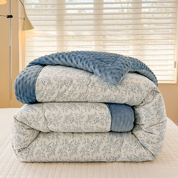 91家纺网 家纺一手货源 找家纺 梦依依 （加微信送买家秀）2025新款40支全棉豆豆被大豆被夏被冬秋被子被芯-风格二 瑞莎-蓝