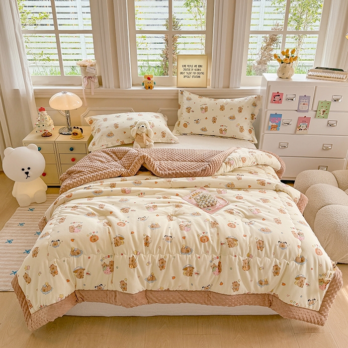 91家纺网 家纺一手货源 找家纺 梦依依 （加微信送买家秀）2025新款40支全棉豆豆被大豆被夏被冬秋被子被芯-风格二 熊猫卡皮