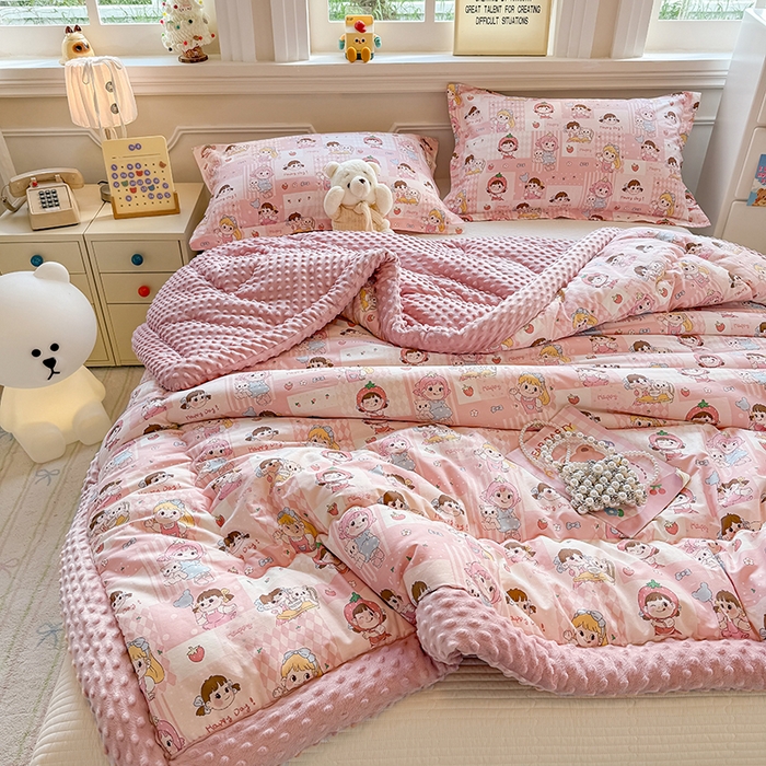 91家纺网 家纺一手货源 找家纺 梦依依 （加微信送买家秀）2025新款40支全棉豆豆被大豆被夏被冬秋被子被芯-风格二 棒棒糖女孩