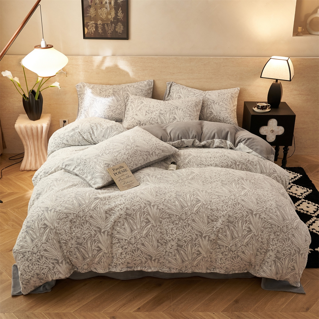 金鹰 2025新款亲肤烂花牛奶绒四件套牛奶绒四件套 绿野仙踪-灰