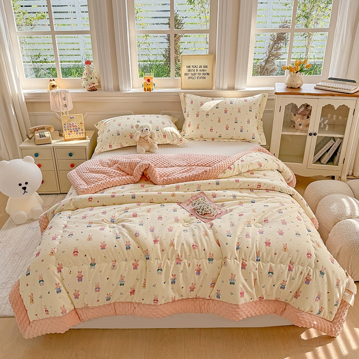 91家纺网 家纺一手货源 找家纺 梦依依 （加微信送买家秀）2025新款40支全棉豆豆被大豆被夏被冬秋被子被芯-风格二 果冻兔