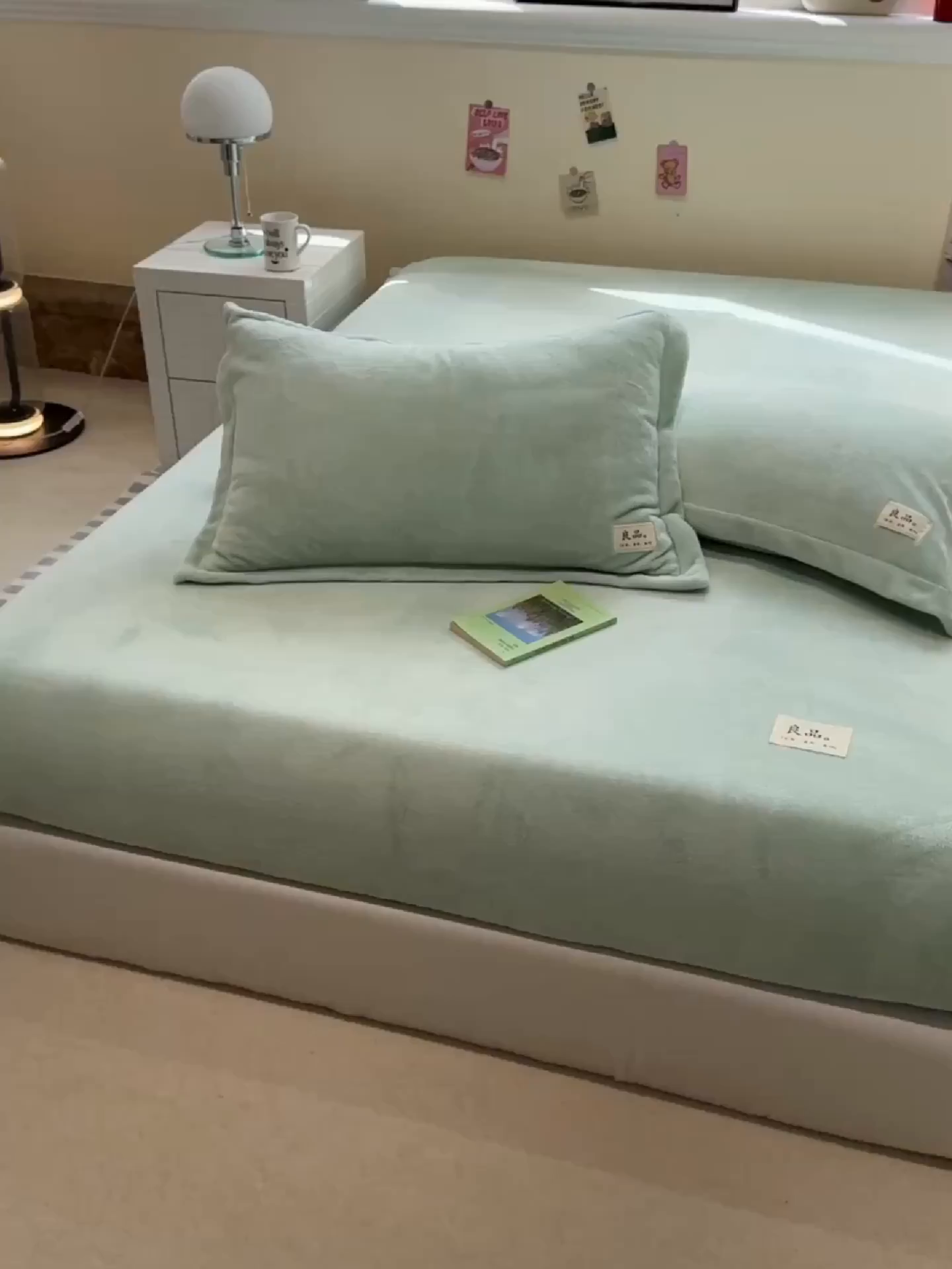 91家纺网 家纺一手货源 找家纺 857家居 2025新款高克重牛奶绒床单床笠系列 良品-水绿