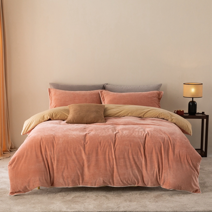 91家纺网 家纺一手货源 找家纺 ONE TWO ONE 121 新品【婴儿绒四件套】2025毛毯被子四件套单件被套单件枕套珊瑚绒牛奶绒冬被法兰绒兔毛绒The one 橘粉-乳酪