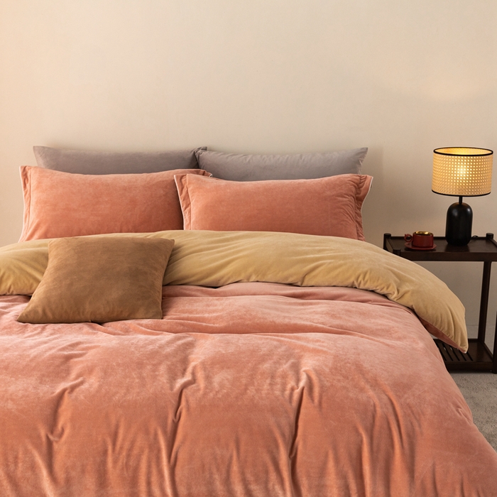 91家纺网 家纺一手货源 找家纺 ONE TWO ONE 121 新品【婴儿绒四件套】2025毛毯被子四件套单件被套单件枕套珊瑚绒牛奶绒冬被法兰绒兔毛绒The one 橘粉-乳酪