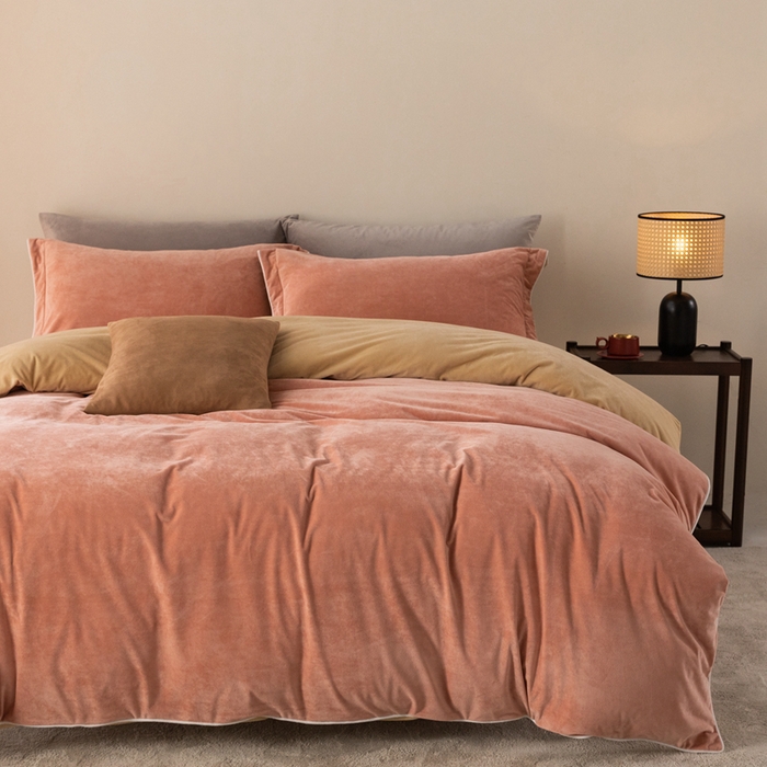 91家纺网 家纺一手货源 找家纺 ONE TWO ONE 121 新品【婴儿绒四件套】2025毛毯被子四件套单件被套单件枕套珊瑚绒牛奶绒冬被法兰绒兔毛绒The one 橘粉-乳酪