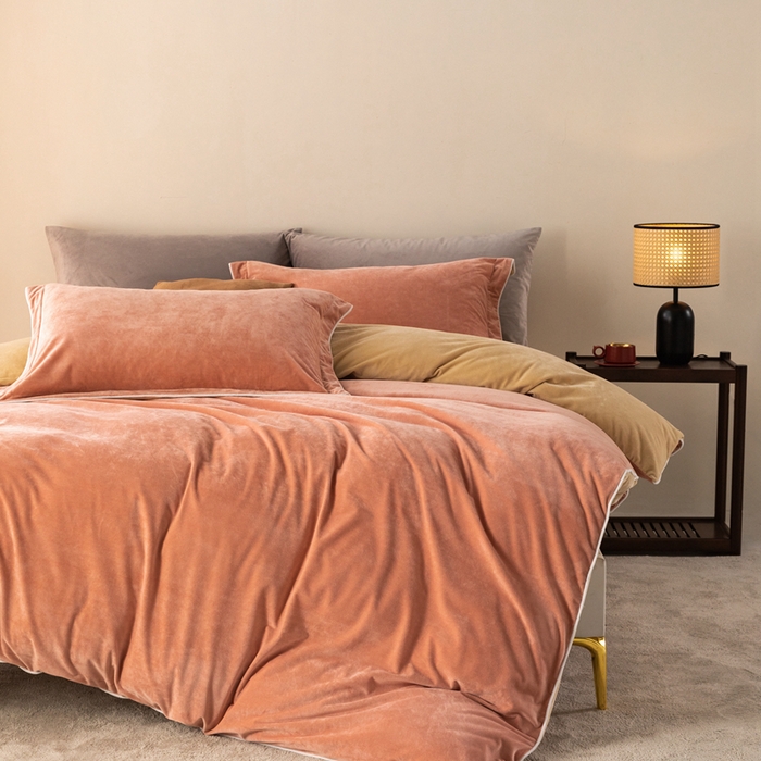 91家纺网 家纺一手货源 找家纺 ONE TWO ONE 121 新品【婴儿绒四件套】2025毛毯被子四件套单件被套单件枕套珊瑚绒牛奶绒冬被法兰绒兔毛绒The one 橘粉-乳酪