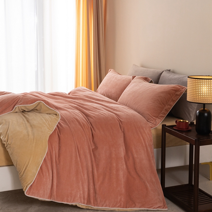 91家纺网 家纺一手货源 找家纺 ONE TWO ONE 121 新品【婴儿绒四件套】2025毛毯被子四件套单件被套单件枕套珊瑚绒牛奶绒冬被法兰绒兔毛绒The one 橘粉-乳酪