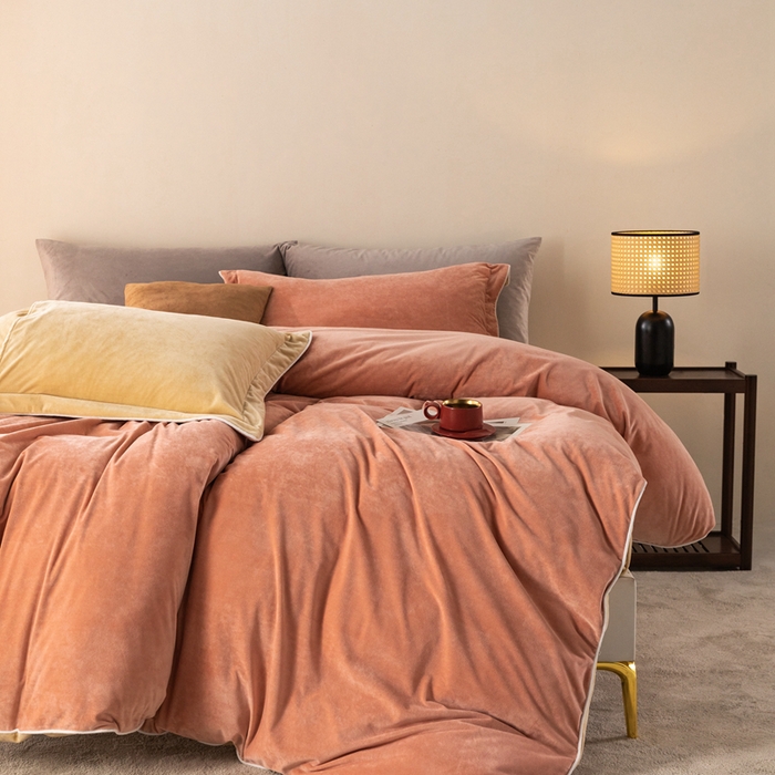 91家纺网 家纺一手货源 找家纺 ONE TWO ONE 121 新品【婴儿绒四件套】2025毛毯被子四件套单件被套单件枕套珊瑚绒牛奶绒冬被法兰绒兔毛绒The one 橘粉-乳酪