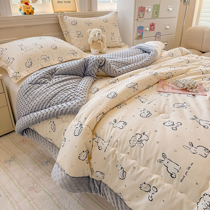 91家纺网 家纺一手货源 找家纺 梦依依 （加微信送买家秀）2025新款40支全棉豆豆被大豆被夏被冬秋被子被芯-风格二 涂鸦乐园