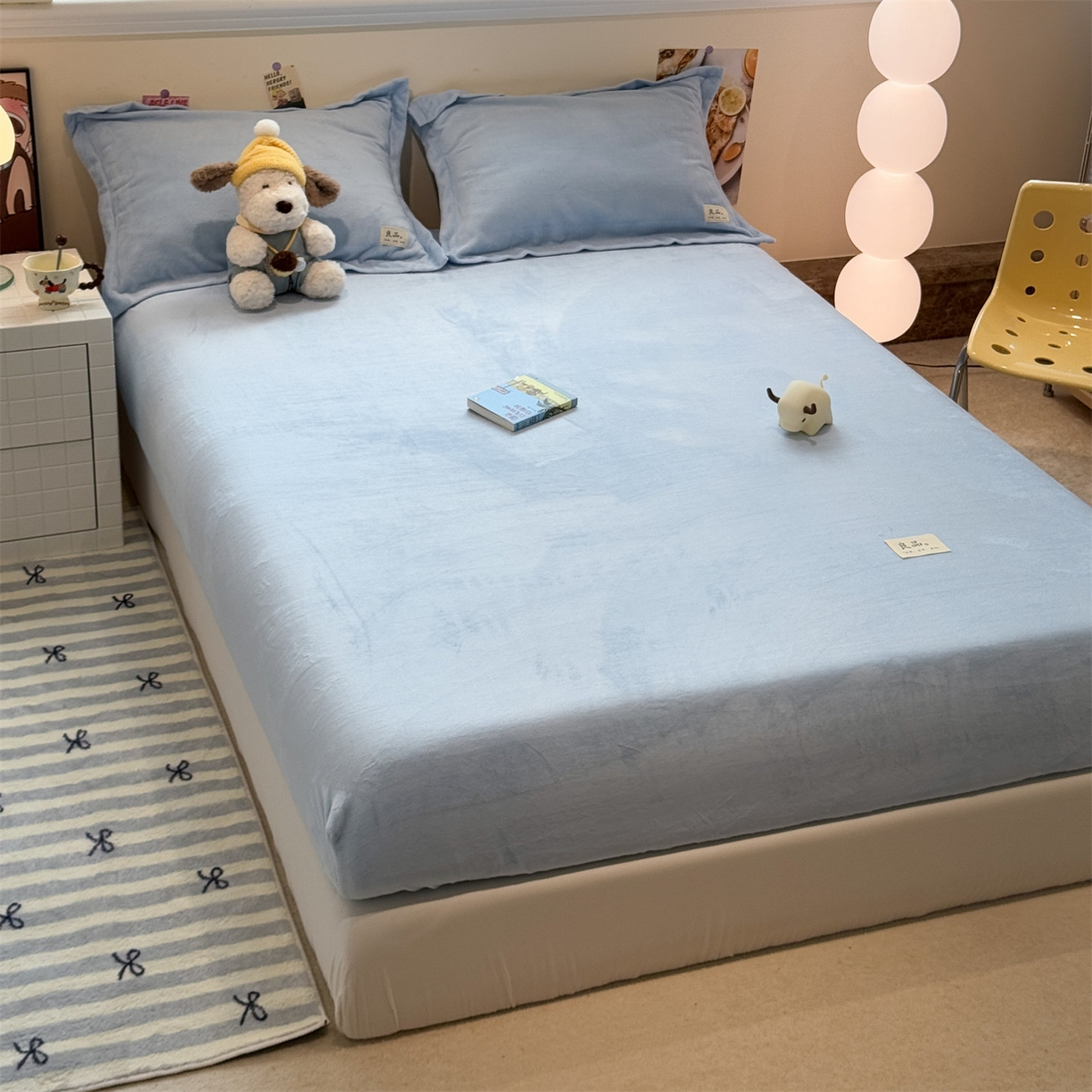 91家纺网 家纺一手货源 找家纺 857家居 2025新款高克重牛奶绒床单床笠系列 良品-天空蓝