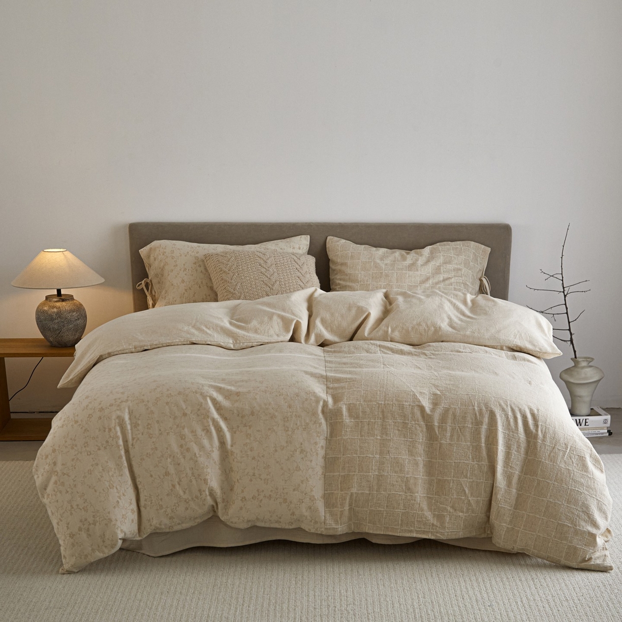 91家纺网 家纺一手货源 找家纺 （总）山舍家居 2025新款拼接提花棉麻四件套-半亩花田