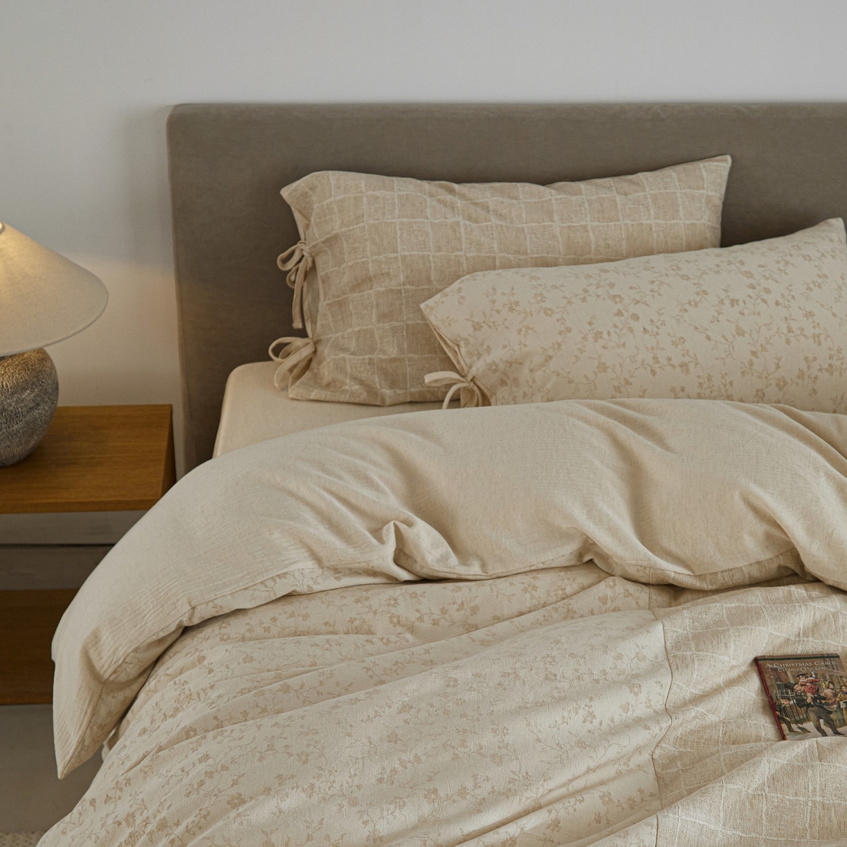 91家纺网 家纺一手货源 找家纺 （总）山舍家居 2025新款拼接提花棉麻四件套-半亩花田