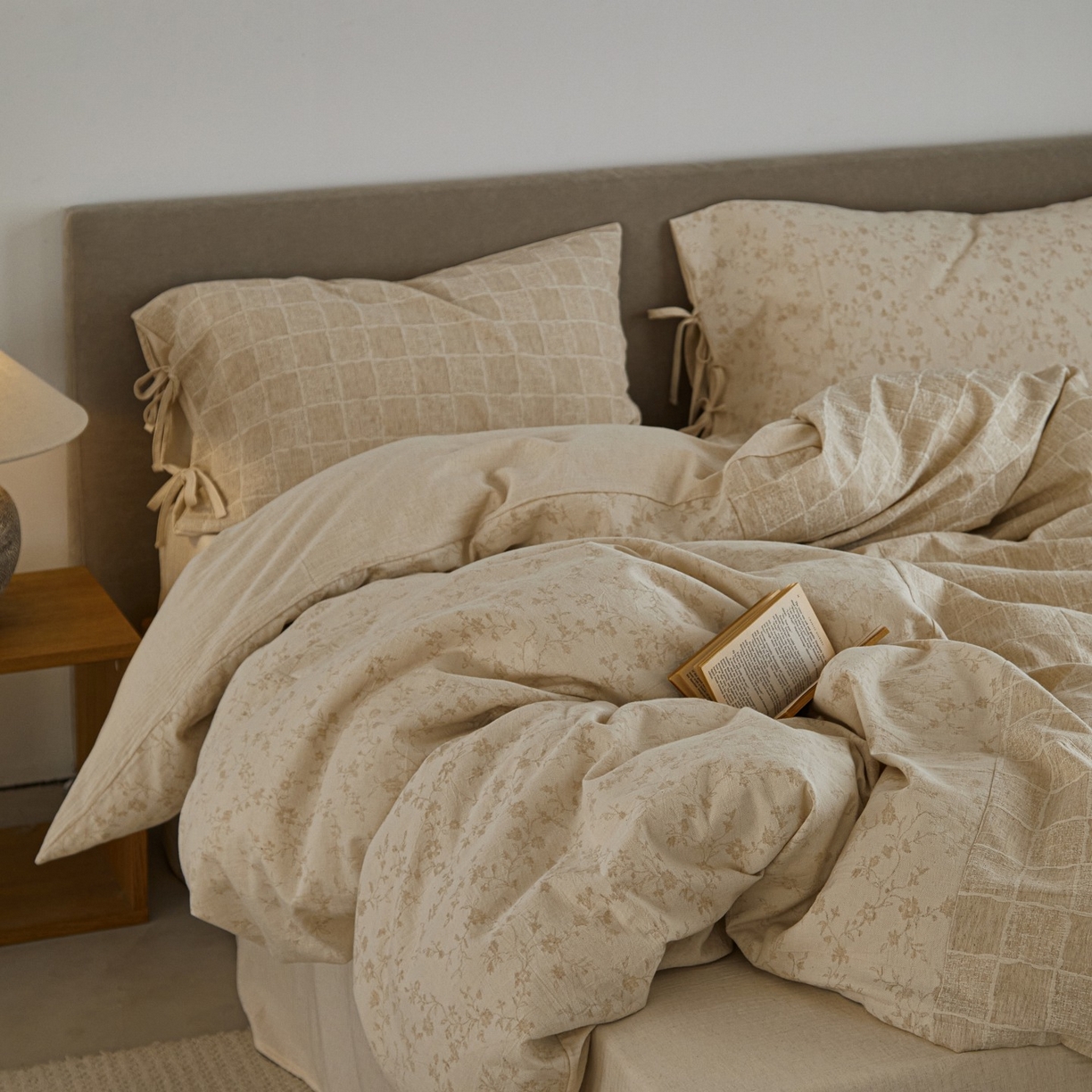 91家纺网 家纺一手货源 找家纺 （总）山舍家居 2025新款拼接提花棉麻四件套-半亩花田