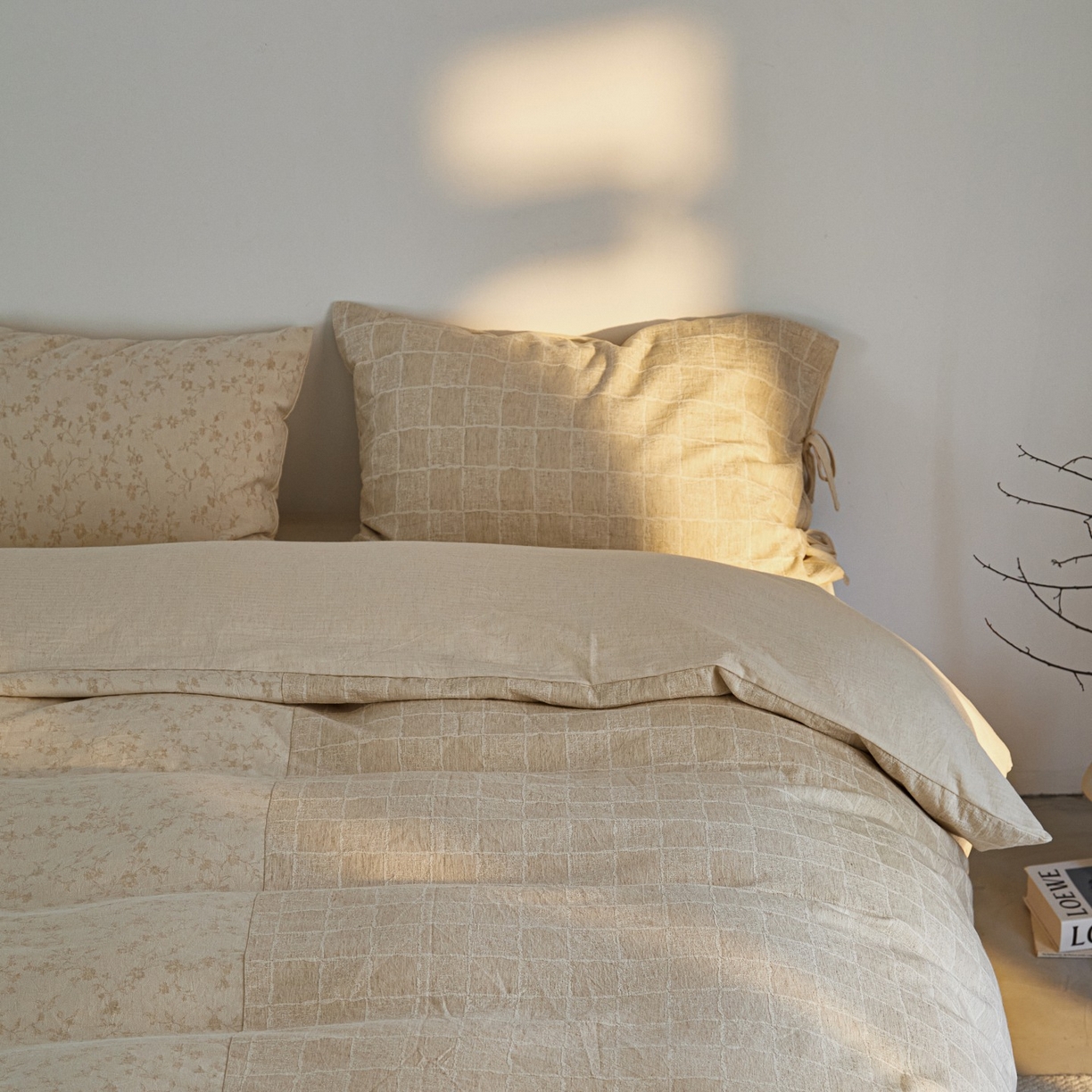 91家纺网 家纺一手货源 找家纺 （总）山舍家居 2025新款拼接提花棉麻四件套-半亩花田