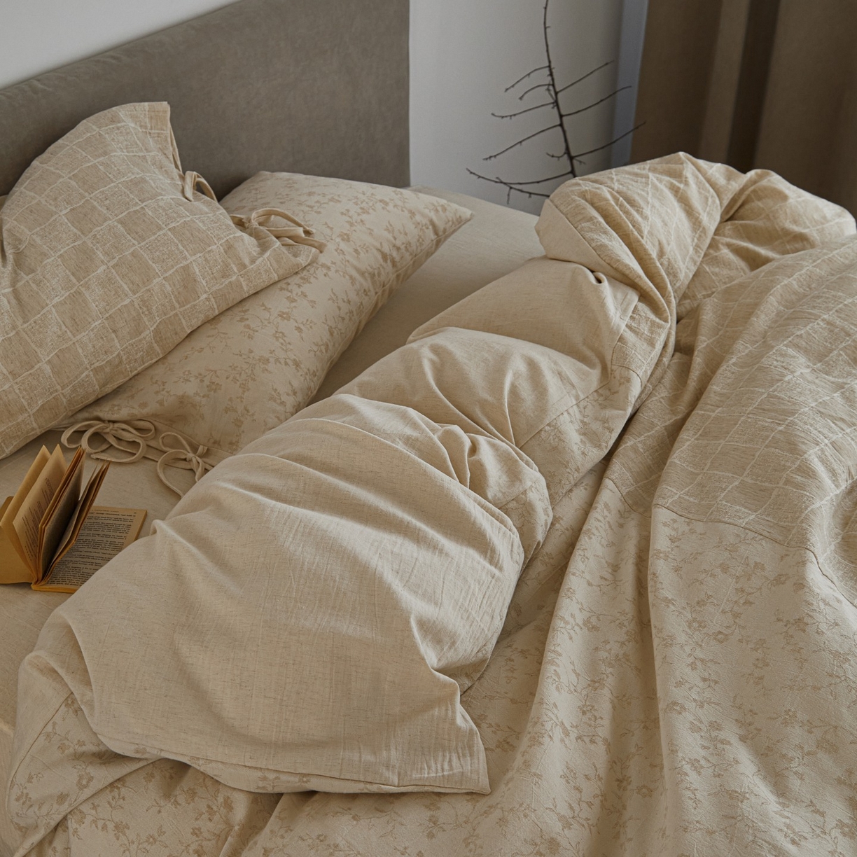 91家纺网 家纺一手货源 找家纺 （总）山舍家居 2025新款拼接提花棉麻四件套-半亩花田