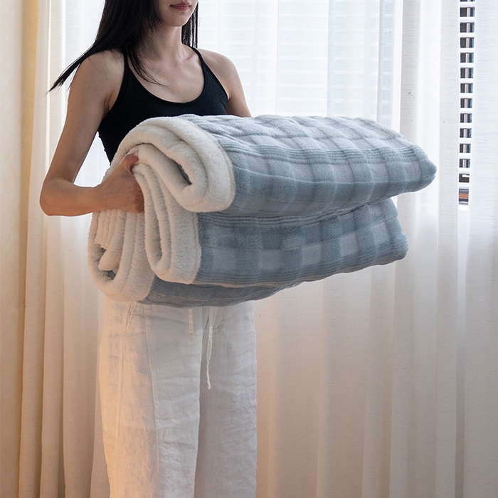 宜派家纺 2025新款A类云朵绒玉兔绒单毛毯 迷雾蓝