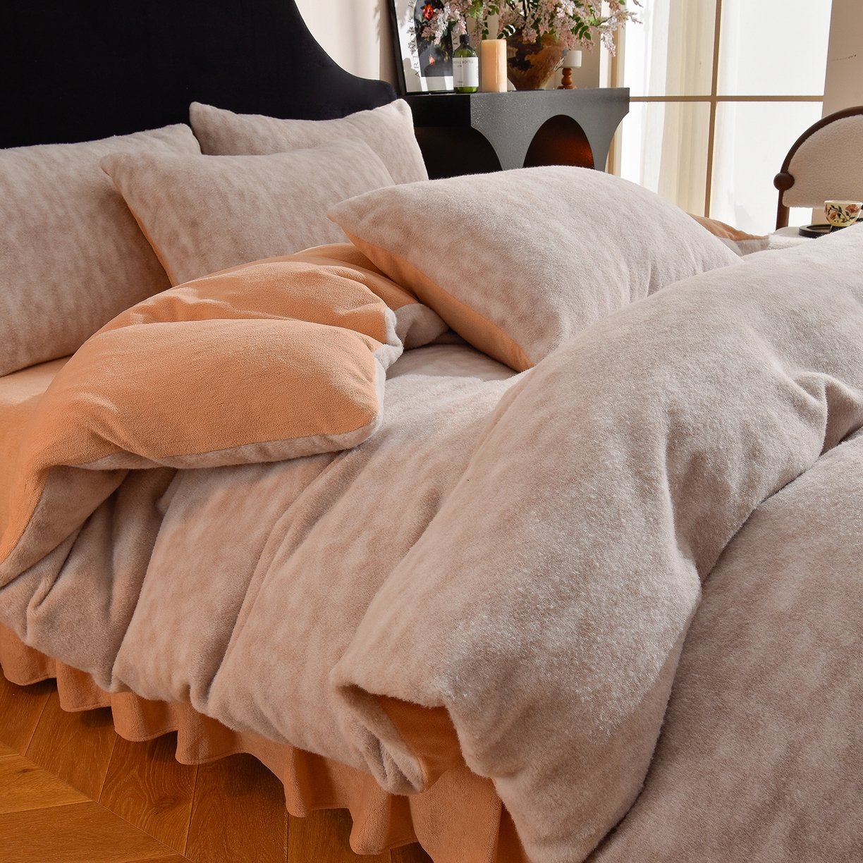 91家纺网 家纺一手货源 找家纺 同田家纺 2025新款A类羊羊绒牛奶绒印花四件套 伊莉莎-咖