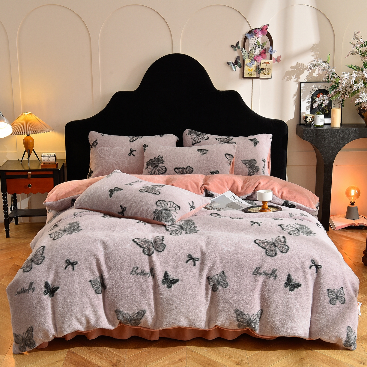 同田家纺 2025新款A类羊羊绒牛奶绒印花四件套 紫蝶