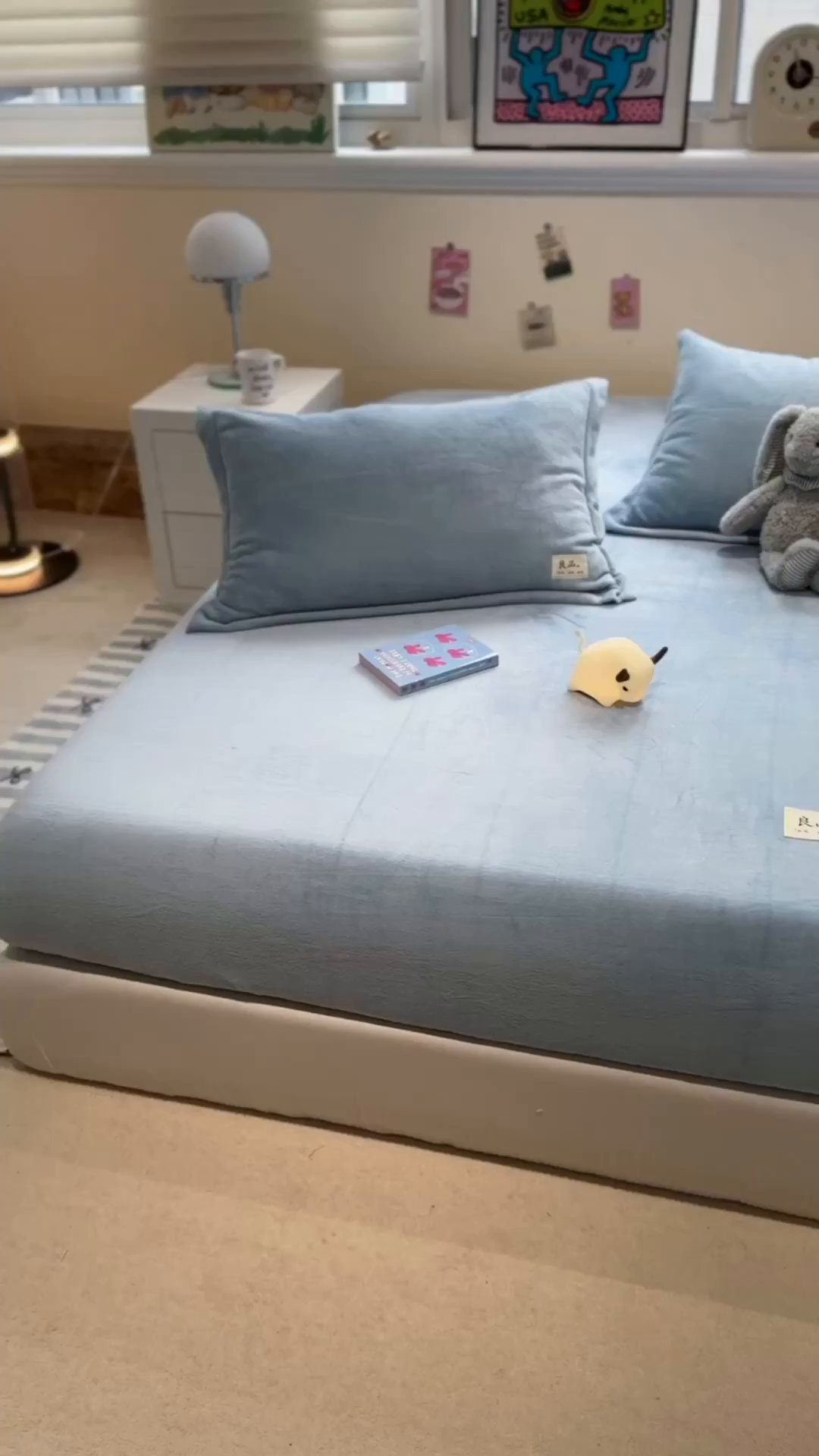 91家纺网 家纺一手货源 找家纺 857家居 2025新款高克重牛奶绒床单床笠系列 良品-天空蓝