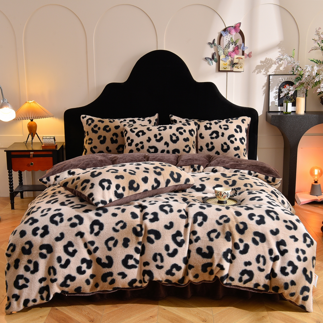 同田家纺 2025新款A类羊羊绒牛奶绒印花四件套 豹纹-咖