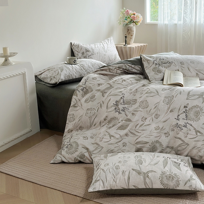 91家纺网 家纺一手货源 找家纺 （总）卢赛尔 2025新品加厚130g高克重复古风原麻印花四件套单被套