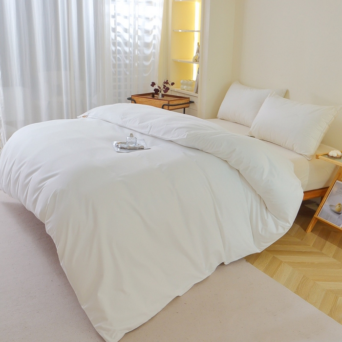 91家纺网 家纺一手货源 找家纺 晶缦 2025新款100%纯棉13376纯色喷气全棉磨毛单品被套 暖芸馨-本白色